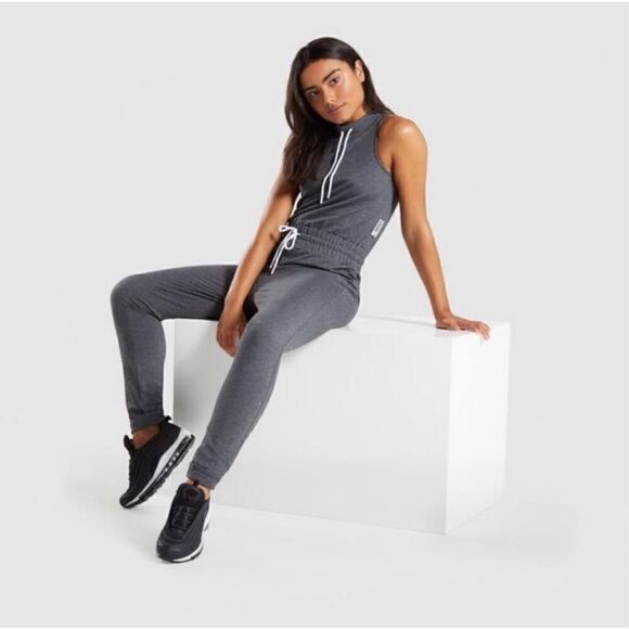 Gymshark Solace Jersey Jumpsuit Women's Medium Romper Charcoal Gray Marble - Picture 3 of 11